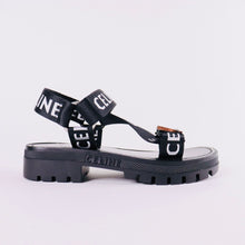 Load image into Gallery viewer, CELINE Leo Strappy Sandals in &quot;CELINE&quot; JACQUARD (BLACK / WHITE)
