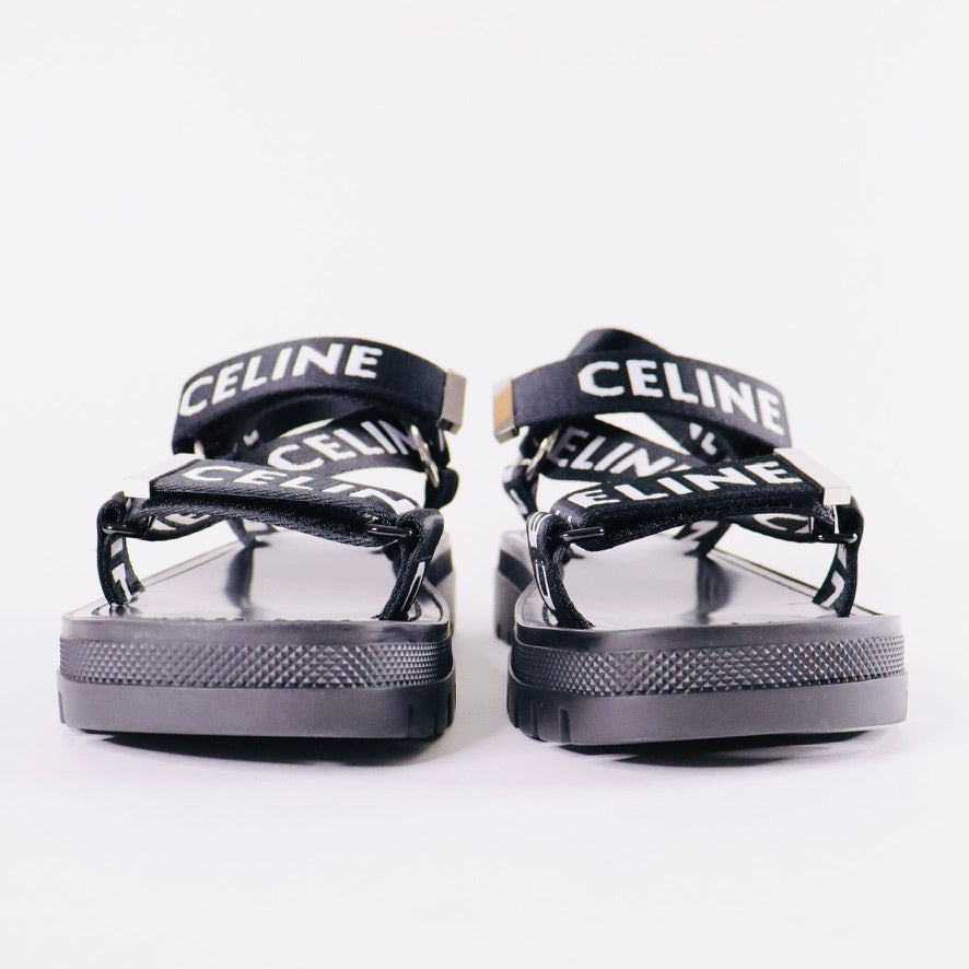 【セリーヌ・CELINE】SANDALS Women's Celine Clea Triomphe sandals in raffia and calfskin