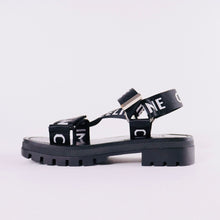 Load image into Gallery viewer, CELINE Leo Strappy Sandals in &quot;CELINE&quot; JACQUARD (BLACK / WHITE)
