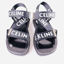 Load image into Gallery viewer, CELINE Leo Strappy Sandals in &quot;CELINE&quot; JACQUARD (BLACK / WHITE)
