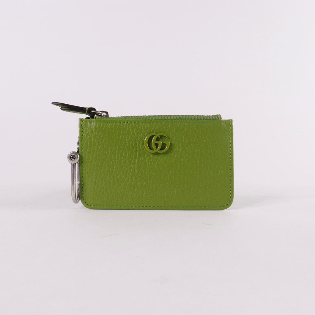 GUCCI Dollar Calfskin Enamel Monochrome GG Marmont Key Case Card Holder Lemon Leaf