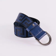 Load image into Gallery viewer, VERSACE MEN’s La Greca Blue Black Fabric and Leather Ribbon Belt
