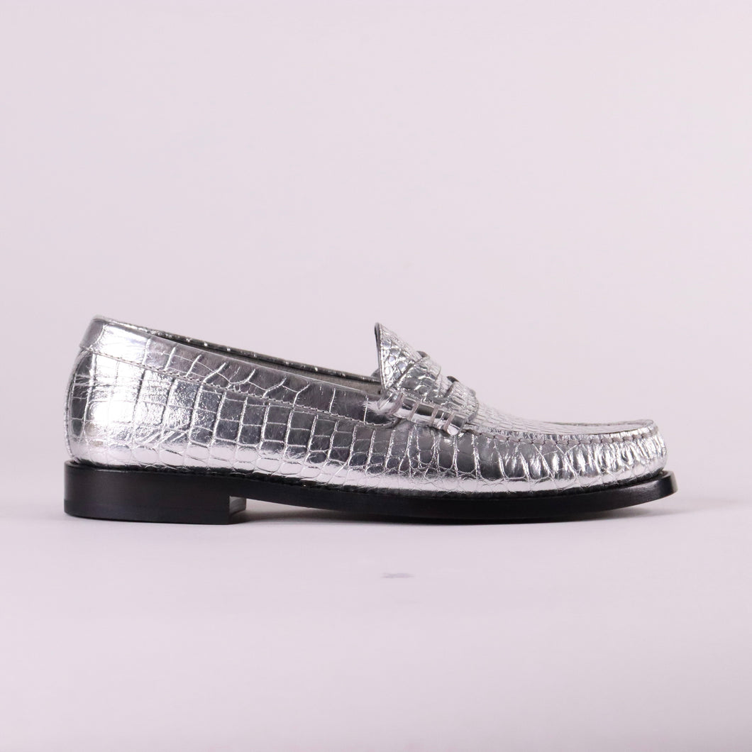 CELINE Luco Metallic Leather Loafers