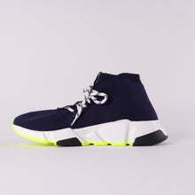 Load image into Gallery viewer, BALENCIAGA Speed Lace Up Knit Sock Marine Blue Logo High Top Trainer Sneaker
