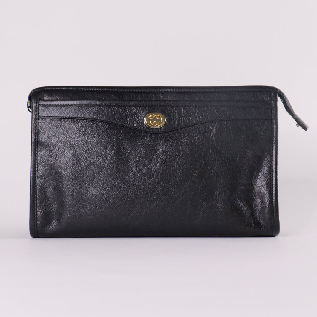 GUCCI GG Men’s Crinkled Leather Clutch